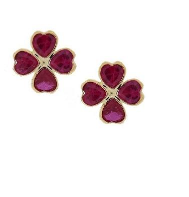 Brinco Trevo 4 Corações Zircônias Vermelho Ouro 18K - VJBR167-R - oticasvitoria