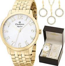 Relógio CHAMPION Feminino Kit Colar e Brincos CN26162W - oticasvitoria