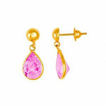 Brinco Pingente Gota 6MM Zircônia Rosa Ouro 18K - VJBR091-P - oticasvitoria