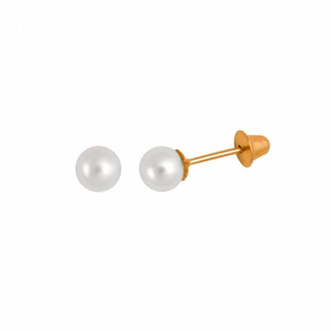 Brinco Infantil Pérola 4mm ouro 18k - VJBR054