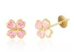 Brinco Trevo 4 Corações Zircônias Rosa Ouro 18K - VJBR167-P