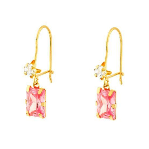 Brinco Gancho Pedra Retangular Zircônia Rosa 18K - VJBR031-P - oticasvitoria