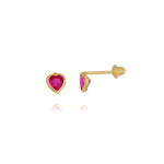 Brinco Infantil Coração 4mm Zircônia Vermelho Ouro 18K - VJBR037-R - oticasvitoria