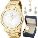 Relógio CHAMPION Feminino Kit Colar e Brincos CN26804W - oticasvitoria