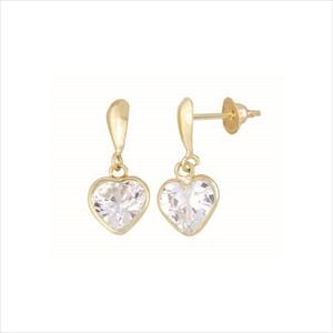 Brinco Pingente Coração 6MM Zircônia Branco Ouro 18K - VJBR090-Z
