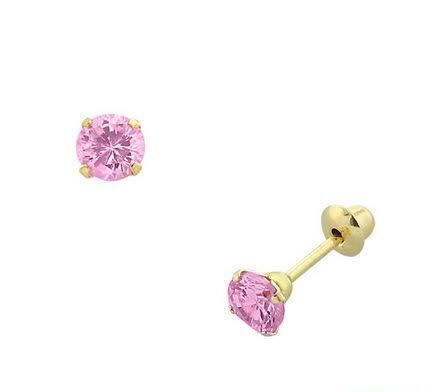 Brinco Pedra 3mm Zircônia Rosa Ouro 18K - VJBR012P - oticasvitoria