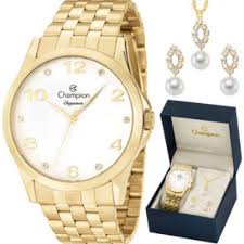 Relógio CHAMPION Feminino Kit Colar e Brincos CN26260W - oticasvitoria