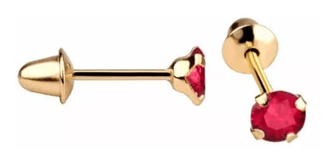 Brinco Pedra 3mm Zircônia Vermelha Ouro 18K - VJBR012-R - oticasvitoria