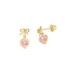 Brinco Infantil Laço Coração Zircônia Rosa Ouro 18K - VJBR185-P - oticasvitoria