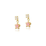 Brinco Infantil Pingente Estrela Zircônia Rosa Ouro 18K - VJBR415-P