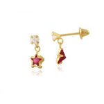 Brinco Infantil Pingente Estrela Zircônia Vermelho Ouro 18K - VJBR415-R - oticasvitoria
