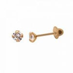 Brinco Infantil Pedra 3mm Zircônia Branca Ouro 18K - VJBR012-Z