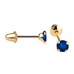 Brinco Infantil Pedra 3mm Zircônia Azul Marinho Ouro 18K - VJBR012-AM