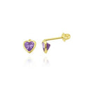 Brinco Infantil Coração 4mm Zircônia Roxo Ouro 18K - VJBR037-S