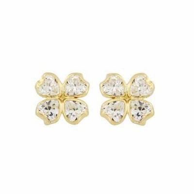 Brinco Trevo 4 Corações Zircônia Branca Ouro 18K - VJBR167-Z - oticasvitoria